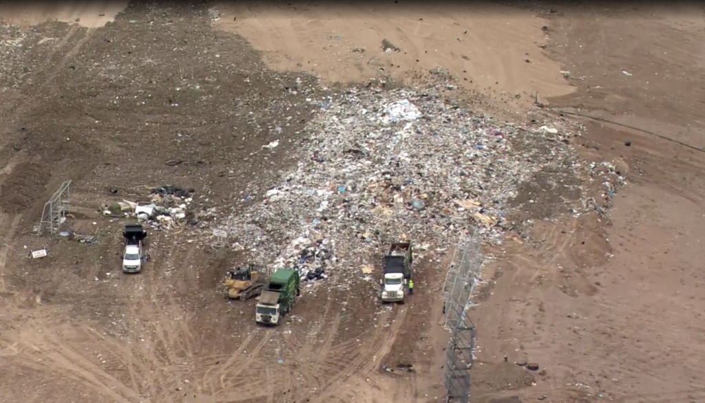aerial shot from Channel 13 news KRQE Coverage of Toxic Salt Dump into Rio Rancho Landfill 